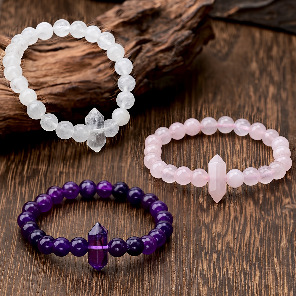 Natural Stone Hexagonal Amethyst Rose Quartz Bracelet
